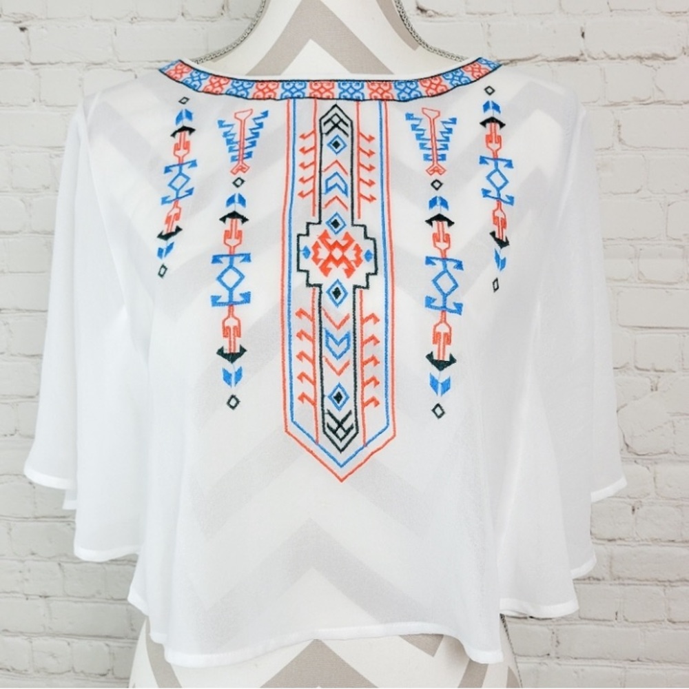 JEALOUS TOMATO Chiffon Crop Top with Aztec Embroidered Design - Picture 5 of 9